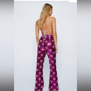 Nastygal Wide Leg Flare Heart Sequin Pants NWT